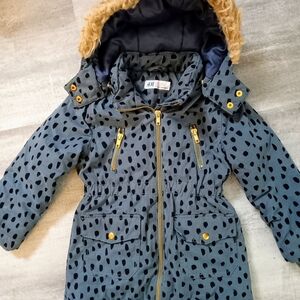 H&M Kids Navy Spotted Puffer with Faux Fur Hood